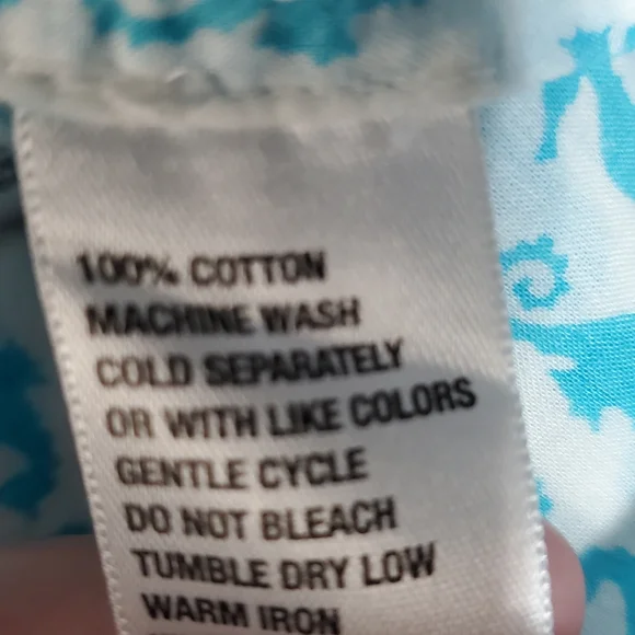 Crown & Ivy Turquoise Seahorse Long Sleeve Button Down Shirt Cotton Size L - Picture 7 of 7